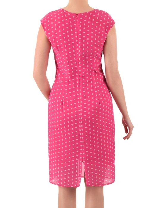 Elegancka letnia sukienka midi w groszki – prosty fason w kolorze amarantowym z dekoltem w serek 6452