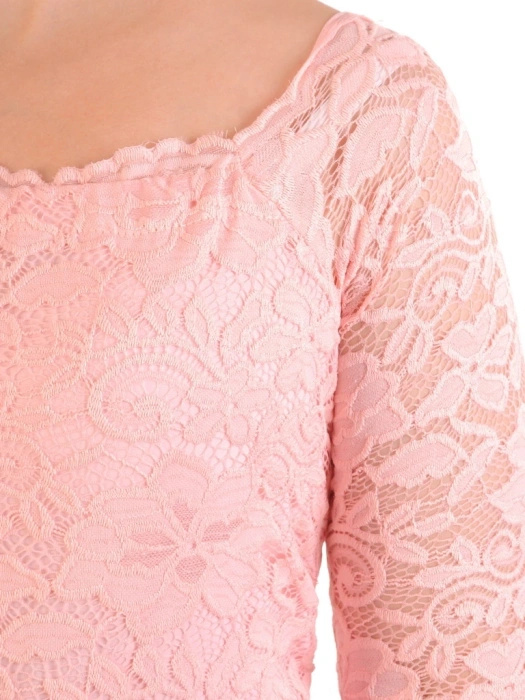 Rozkloszowana suknia wieczorowa maxi pudrowy róż – koronkowa góra wysmuklająca sylwetkę 34282