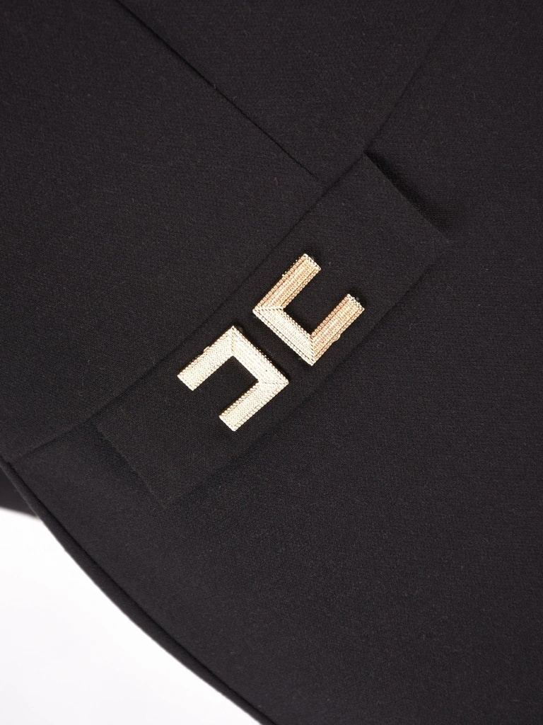 Elegancka czarna sukienka wizytowa midi – prosty krój z rękawem 3/4 do biura i na wieczór 42522