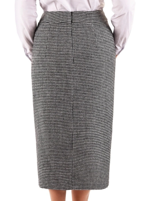Elegancka spódnica midi w pepitkę na jesień – prosty fason z kobiecym rozcięciem 38665