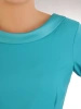Elegancka sukienka rozkloszowana midi w kolorze turkusu – ozdobne kontrafałdy i pasek modelujący talię 33639