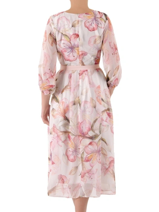 Elegancka sukienka damska maxi rozkloszowana w kwiaty – wysmuklający krój z rękawem 3/4 39273