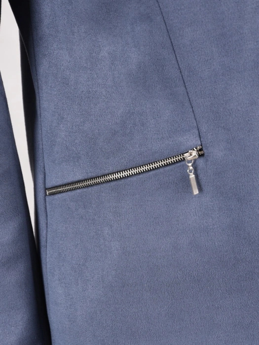Elegancki żakiet damski do sukienki o prostym kroju – modny fason na zamek w odcieniu jeans 42136