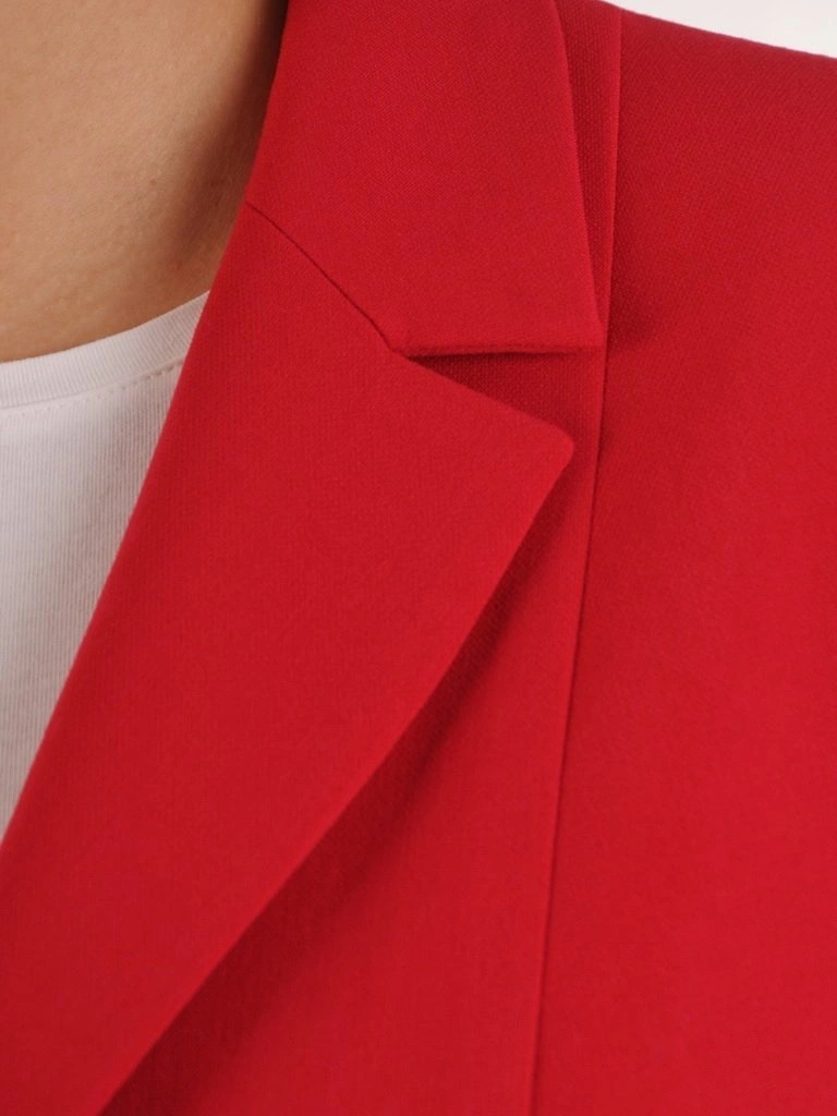 Elegancki czerwony garnitur damski z żakietem i spodniami – modelujący sylwetkę fason z kantem 24858