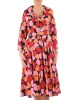 Czerwona sukienka rozkloszowana midi w print – modelujący pasek i rękaw 3/4 35312