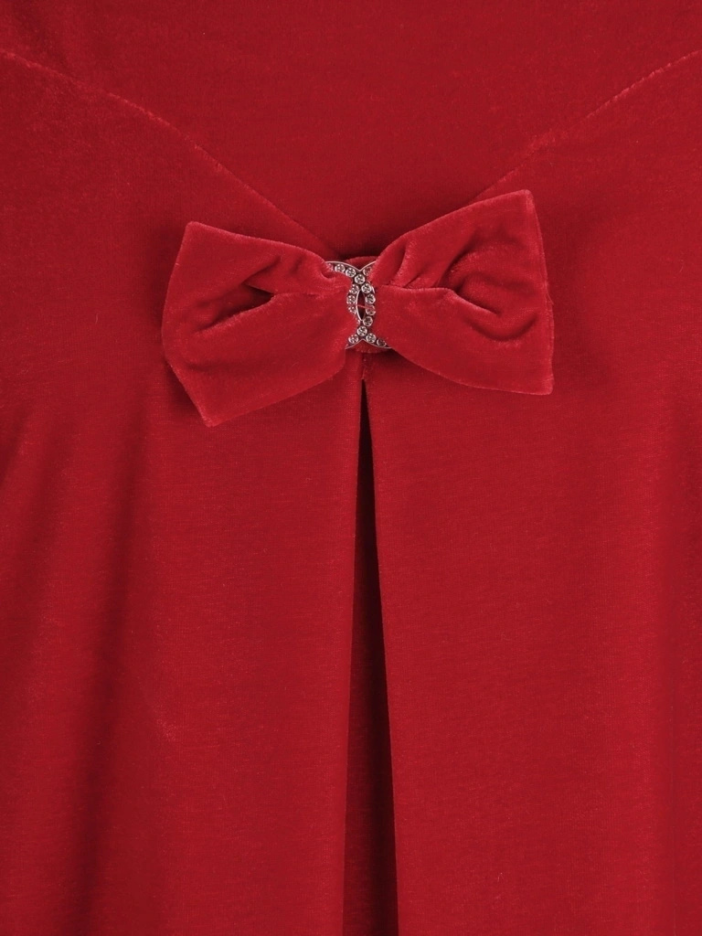 Elegancka czerwona sukienka trapezowa midi na przyjęcia – tuszujący krój z efektowną kontrafałdą 31895