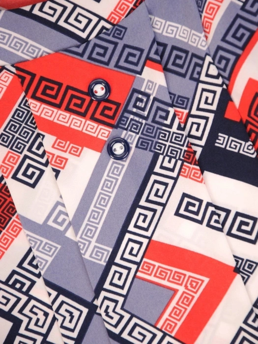 Wizytowa bluzka wiskozowa w geometryczny wzór – prosty krój z ozdobnymi rękawami 31775
