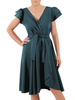 Rozkloszowana sukienka z paskiem w kolorze butelkowej zieleni 36367