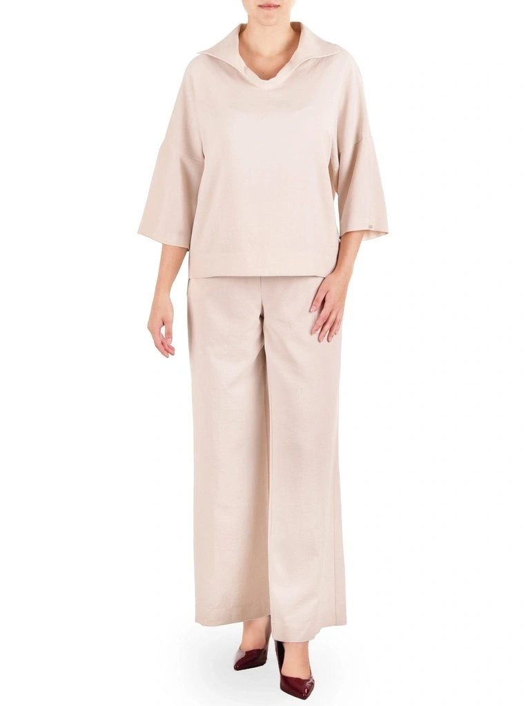 Jasnobeżowa bluzka oversize z rękawami kimono 3/4 – swobodny fason idealny na lato i tuszujący sylwetkę 41996