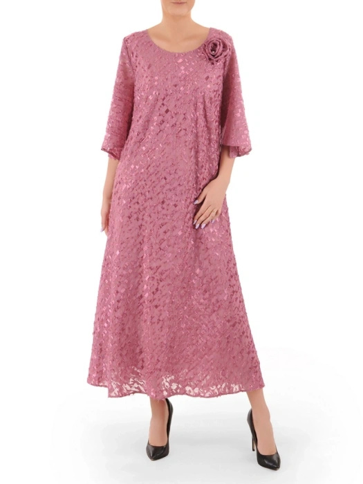 Elegancka sukienka maxi w odcieniu brudnego różu – rozkloszowany fason wysmuklający sylwetkę 38058