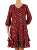 Trapezowa sukienka z falbanami, kreacja z gumkami na rękawach 23668
