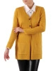 Elegancki sweter damski rozpinany musztardowy – prosty fason z dekoltem w serek na chłodne dni 38913