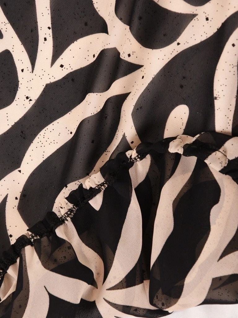 Czarno-beżowa bluzka z rękawami kimono – luźny fason z gumą w pasie, idealna na lato 42060