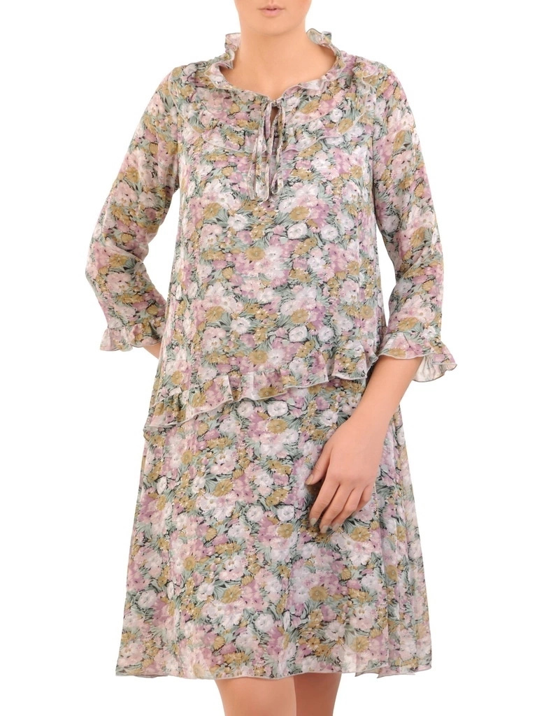 Elegancka sukienka trapezowa midi w kwiaty – swobodny fason tuszujący biodra 30818