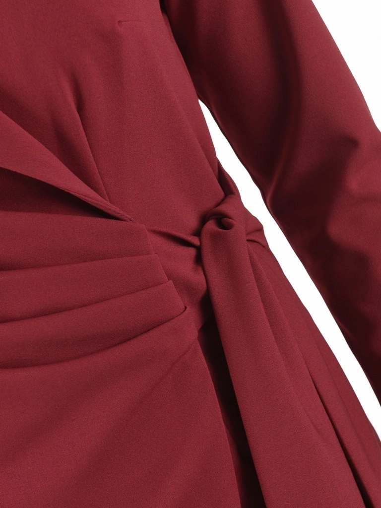 Bordowy komplet wizytowy ze spodniami na wesele – prosty krój z paskiem modelującym talię 40476