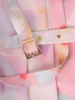 Wielobarwna sukienka damska maxi z rękawem 3/4 – rozkloszowany fason z paskiem akcentującym talię 39626