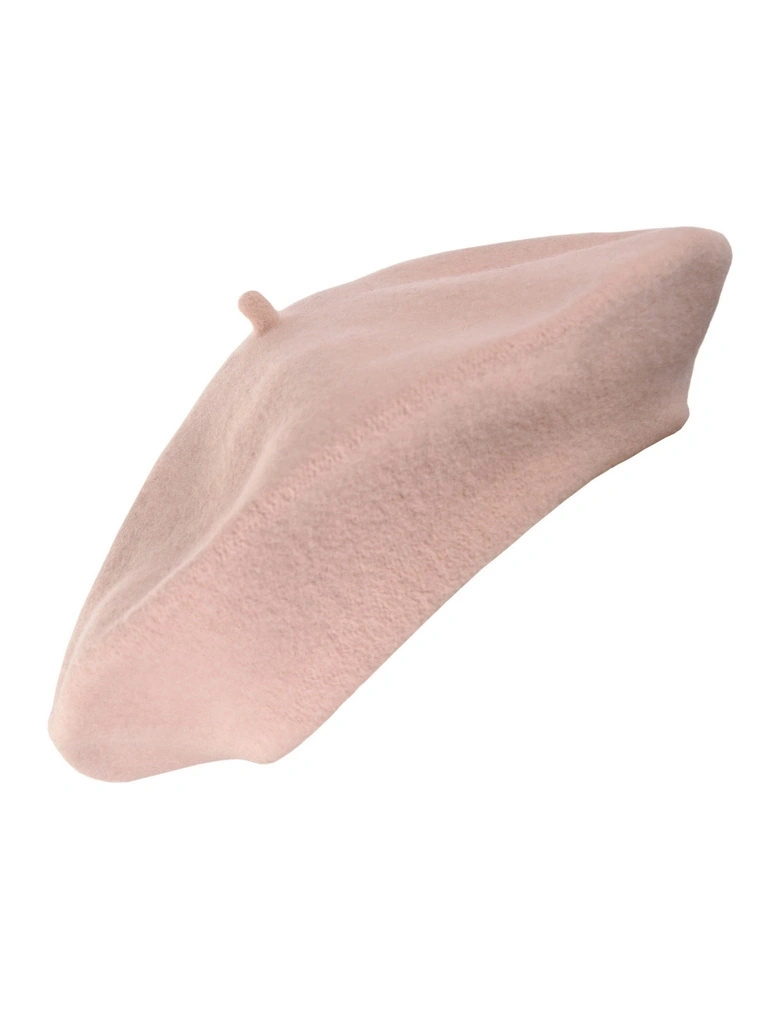 Elegancki beret damski wełniany pudrowy róż – francuski krój z uroczą antenką na chłody 40900
