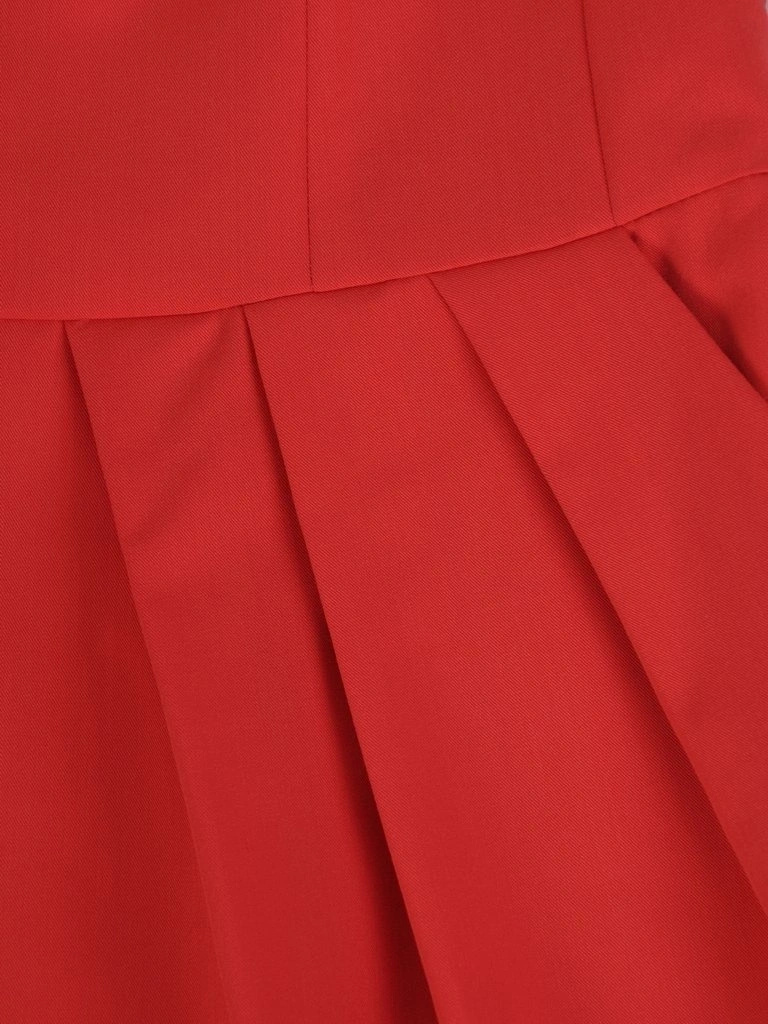 Koralowa sukienka midi o fasonie tulipan – elegancki dekolt łódka i wygodne kieszenie 2059