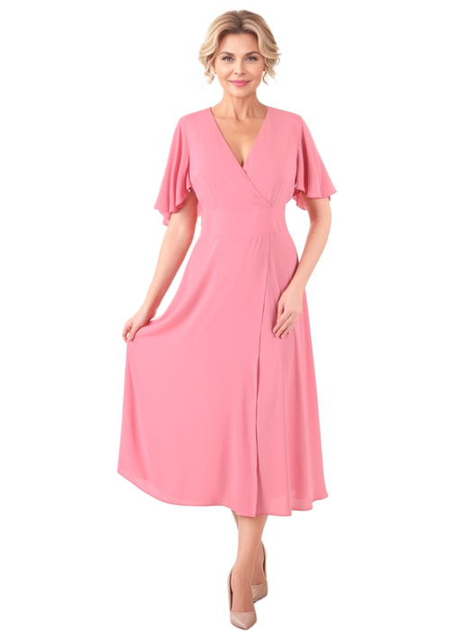 Elegancka zwiewna sukienka na wesele maxi – rozkloszowana z kopertowym dekoltem, stylowa kreacja na wyjątkowe okazje 39551