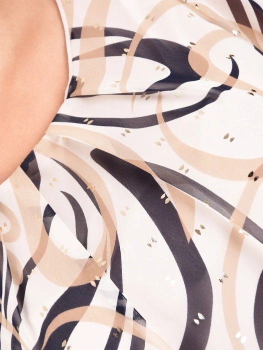 Elegancka bluzka szyfonowa plus size w błyszczące wzory z gumą w pasie – maskująca talię 42051