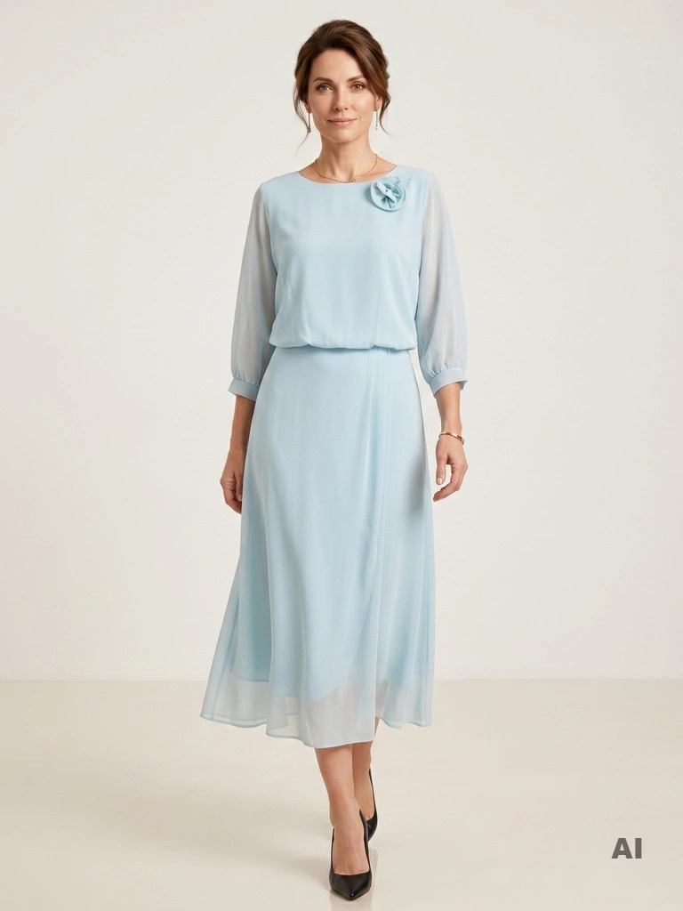 Elegancka sukienka rozkloszowana maxi w odcieniu mięty – wysmuklający dekolt w łódkę i rękaw 3/4 41695