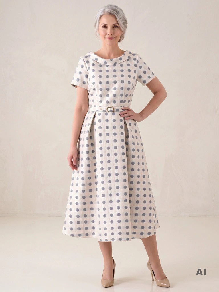 Elegancka suknia wieczorowa maxi rozkloszowana w grochy – fason ze złotą nitką modelujący sylwetkę 39954