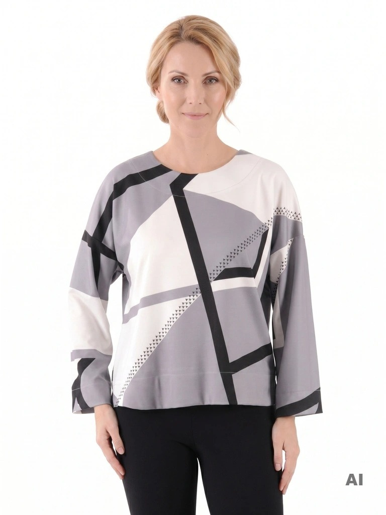 Elegancka bluzka wizytowa damska w odcieniach szarości – luźny fason z dekoltem w łódkę 38849