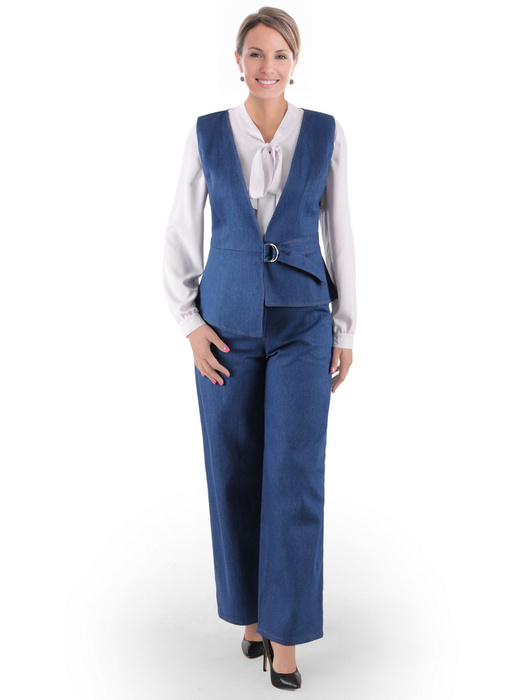 Jeansowa kamizelka damska plus size z ozdobnym zapięciem 38757