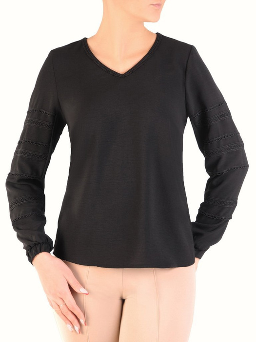 Czarna bluzka damska z koronkowymi motywami 28059