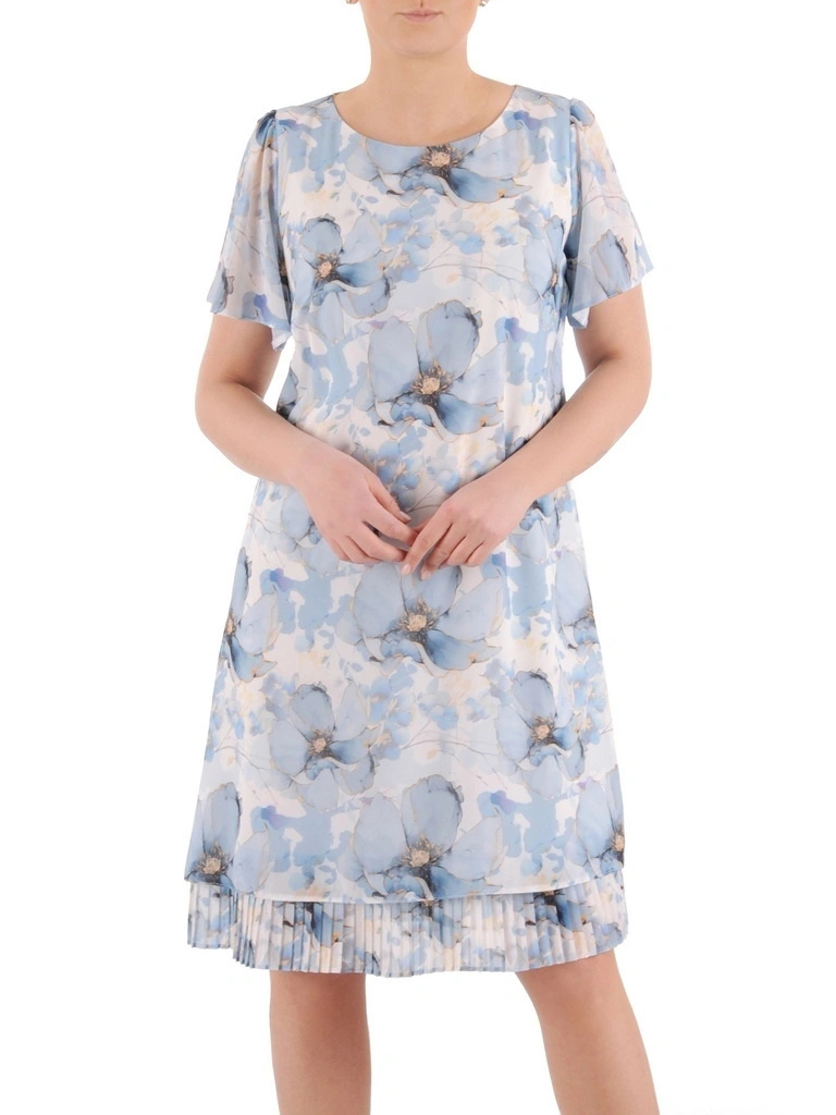 Elegancka sukienka trapezowa w kwiaty midi – fason delikatnie maskujący biodra 39558