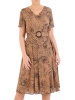 Elegancka rozkloszowana sukienka midi w zwierzęcy print – fason modelujący talię z dekoltem V 33255