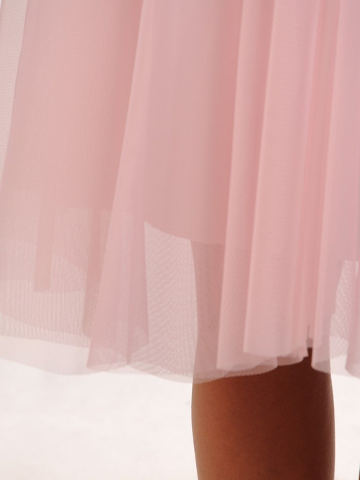 Rozkloszowana sukienka z tiulu i gipiury, różowa kreacja na wesele 22999