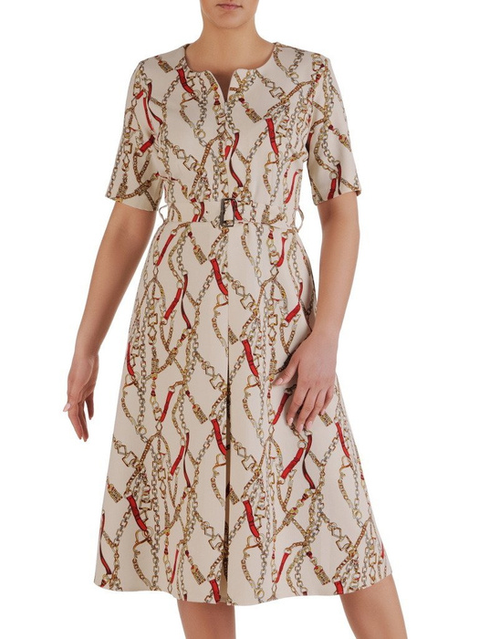 Sukienka z paskiem, wyszczuplająca kreacja z tkaniny 19978.