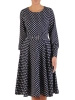 Granatowa sukienka w grochy z długim rękawem – rozkloszowana midi z paskiem akcentującym talię 23462