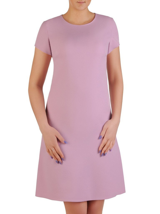 Sukienka z tkaniny, liliowa kreacja z krótkim rękawem 20350.