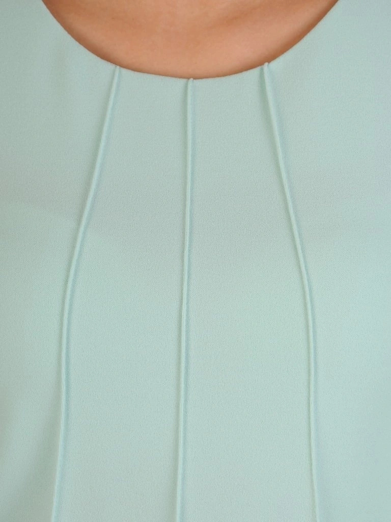 Seledynowa sukienka trapezowa na wesele i przyjęcia – elegancki model z rękawami 3/4 i ozdobnym przodem 29236