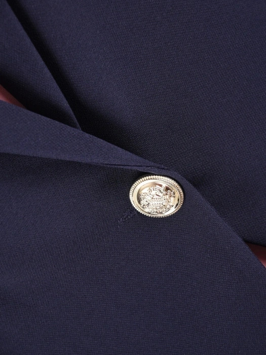 Elegancki żakiet damski do sukienki granatowy – prosty fason z klasycznym kołnierzem 41343
