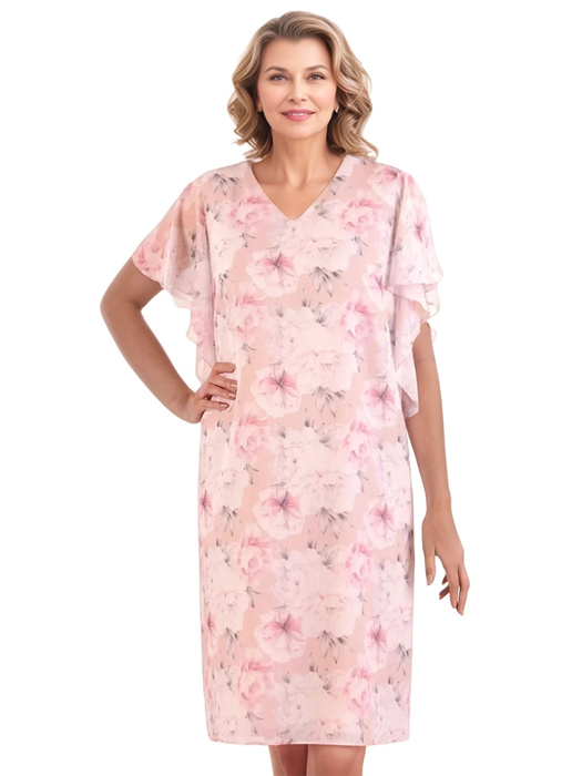 Elegancka sukienka w kwiaty z ozdobnie rozszerzanymi rękawami 33652