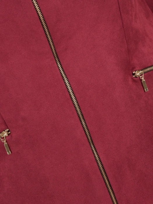Elegancka bordowa marynarka damska do sukienki – wygodny prosty fason zapinany na zamek 42283