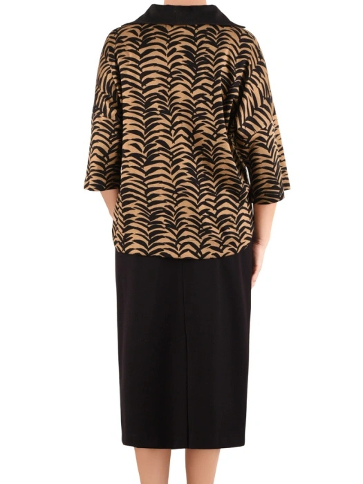 Elegancka bluzka koszulowa damska ciemnobeżowa – luźny fason z rękawem kimono 42322
