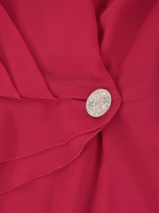Elegancki kostium damski ze spódnicą midi amarantowy – fason z baskinką wysmuklający talię 26699