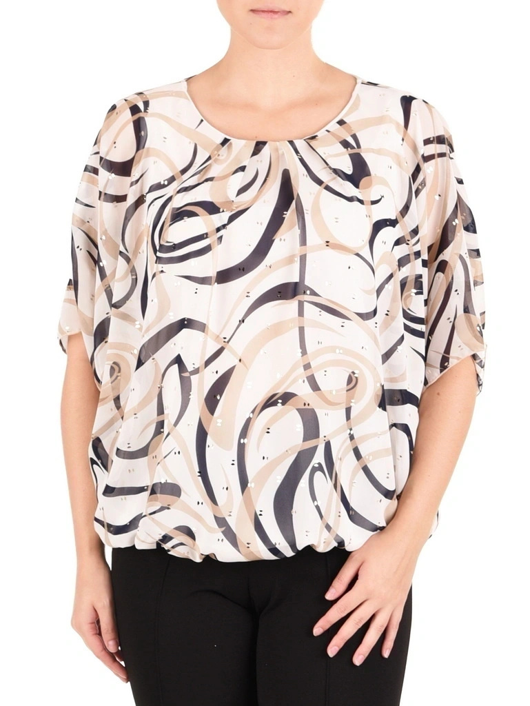 Elegancka bluzka szyfonowa plus size w błyszczące wzory z gumą w pasie – maskująca talię 42051