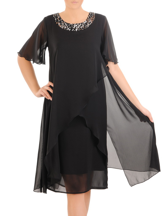 Elegancka sukienka ze zwiewnego szyfonu, kreacja z cekinami 31296