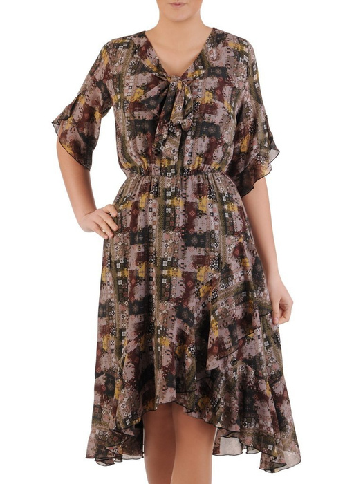 Sukienka szyfonowa, modna kreacja z wiązaniem na dekolcie 25016