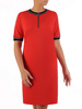 Czerwona sukienka z dzianiny, modna kreacja z kontrastowymi lamówkami 21662