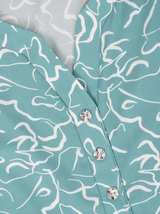 Miętowa bluzka plus size w abstrakcyjny wzór – prosty fason wysmuklający linię szyi, idealna na lato 41947