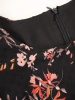 Czarna sukienka plus size w kwiaty – wyszczuplający fason midi z falbanami i rękawem 3/4 29049