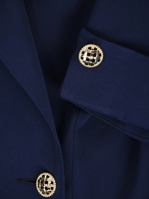 Elegancka granatowa sukienka midi rozkloszowana – kobiecy krój pięknie modelujący sylwetkę 41201