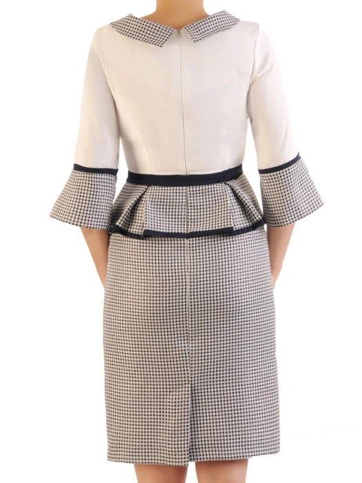 Elegancka sukienka biurowa w pepitkę midi – prosta linia z paskiem podkreślającym talię 34857