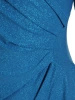 Brokatowa sukienka midi na sylwestra w kolorze morskim – prosty fason z kobiecym dekoltem kopertowym 32130